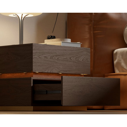 HMR Nightstand with Light & Charging Station - Walnut, 2 Drawers, Single