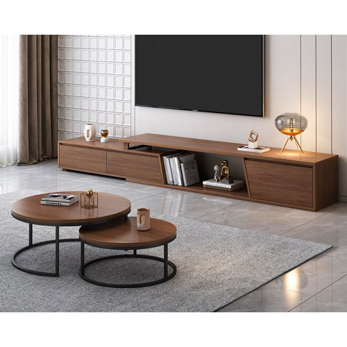 HMR Fero Extendable TV Stand & Nesting Coffee Table Set - Walnut, 70.9"W x 15.7"D x 15.7"H, Style A