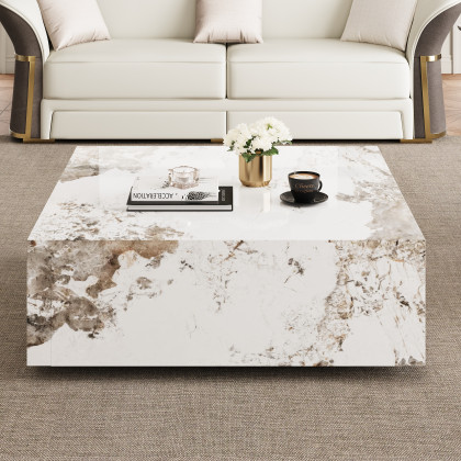 HMR - 39" Square Sintered Stone Block Coffee Table With Storage
