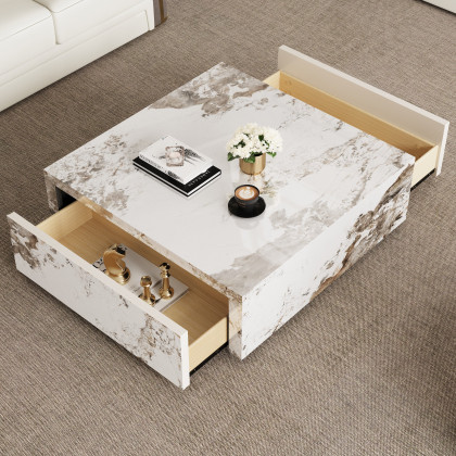 HMR - 39" Square Sintered Stone Block Coffee Table With Storage