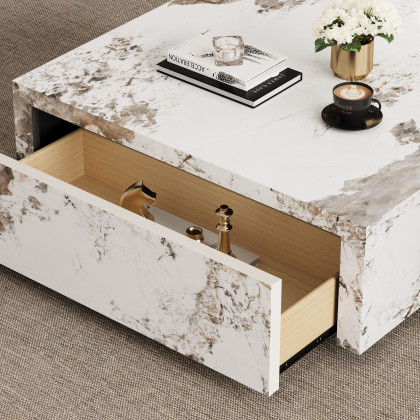 HMR - 39" Square Sintered Stone Block Coffee Table With Storage