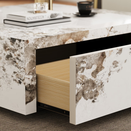 HMR - 39" Square Sintered Stone Block Coffee Table With Storage