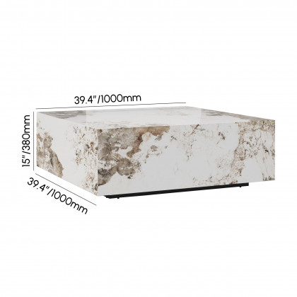 HMR - 39" Square Sintered Stone Block Coffee Table With Storage