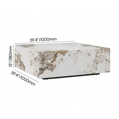 HMR - 39" Square Sintered Stone Block Coffee Table With Storage