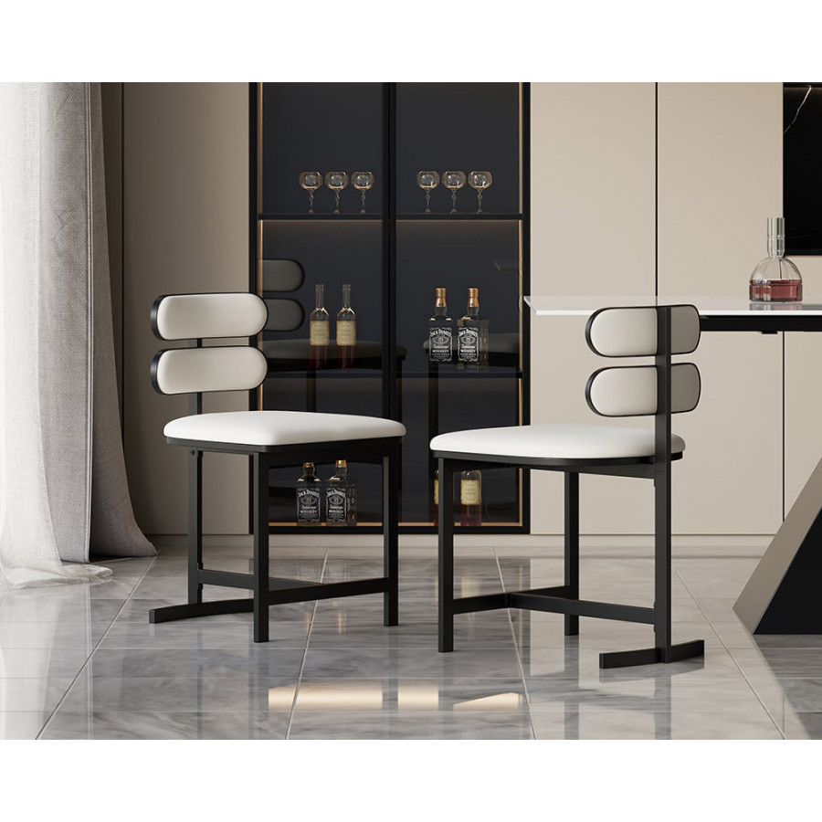 HMR Modern Wood Dining Chairs with PU Leather - White, Faux Leather, 2-Pieces