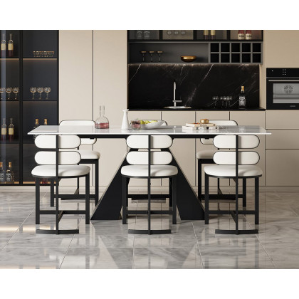 HMR Modern Wood Dining Chairs with PU Leather - White, Faux Leather, 2-Pieces