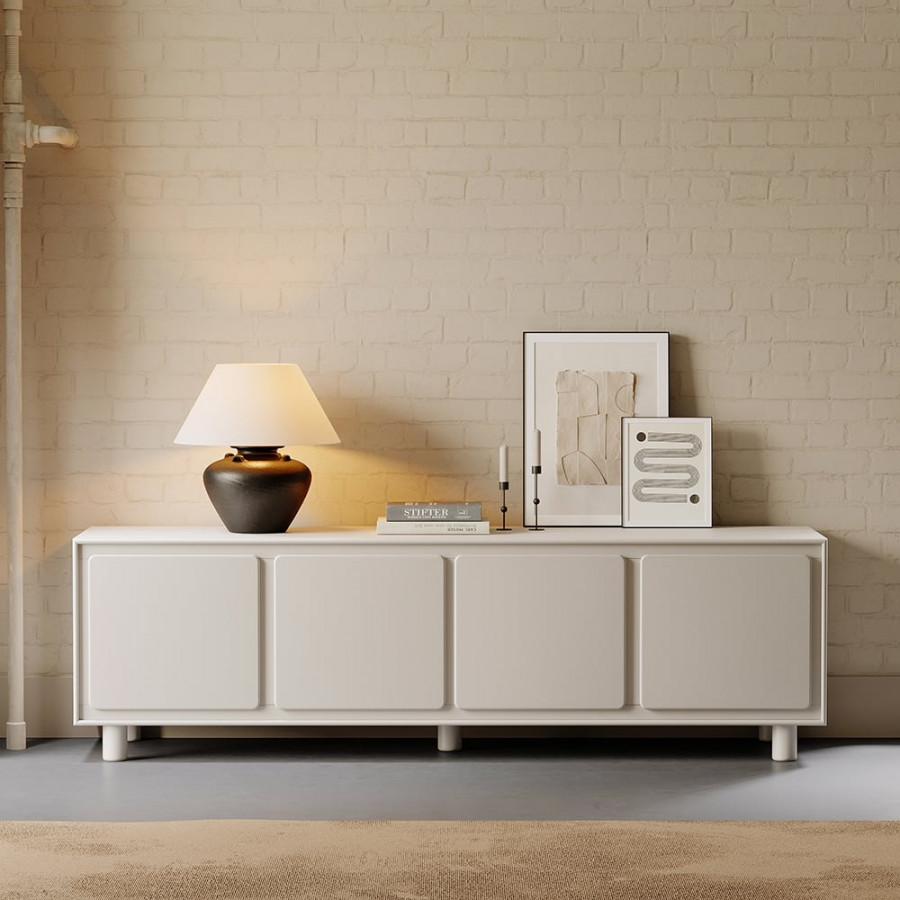 HMR - 72" Modern White Rectangle Tall TV Stand with Storage for 65 to 75 inch TV