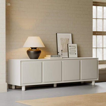 HMR - 72" Modern White Rectangle Tall TV Stand with Storage for 65 to 75 inch TV