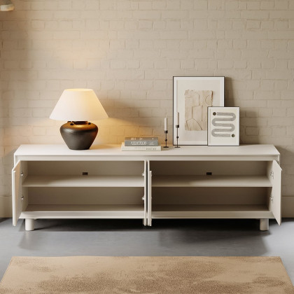 HMR - 72" Modern White Rectangle Tall TV Stand with Storage for 65 to 75 inch TV