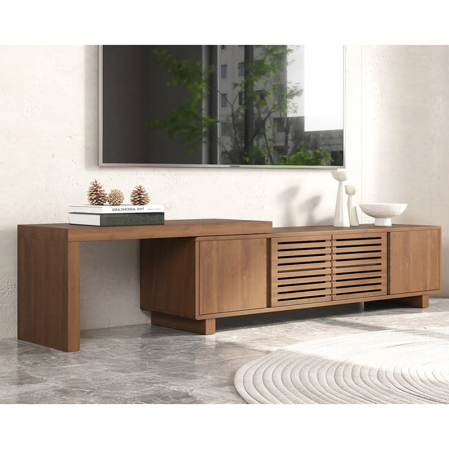HMR Extendable Grille-Inspired TV Stand with Storage (63"-83") - Walnut