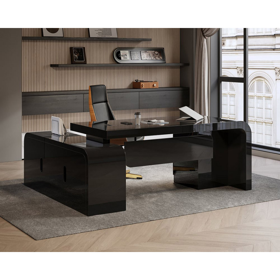 HMR Chicent L-shaped Modern Executive Desk with Ample Storage - Black, 70.9"L x 63.0"W x 29.9"H, Right Hand