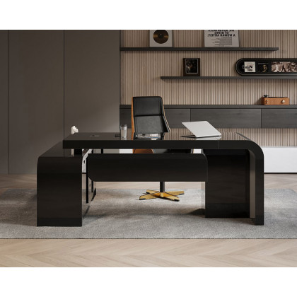 HMR Chicent L-shaped Modern Executive Desk with Ample Storage - Black, 70.9"L x 63.0"W x 29.9"H, Right Hand