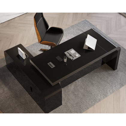 HMR Chicent L-shaped Modern Executive Desk with Ample Storage - Black, 70.9"L x 63.0"W x 29.9"H, Right Hand