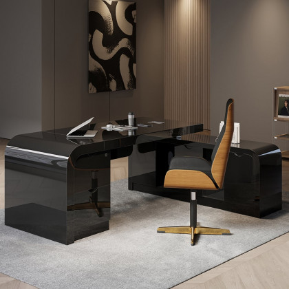 HMR Chicent L-shaped Modern Executive Desk with Ample Storage - Black, 70.9"L x 63.0"W x 29.9"H, Right Hand