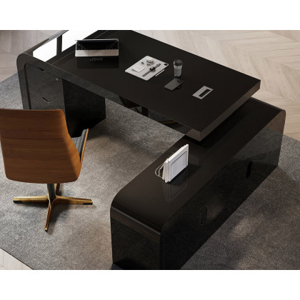 HMR Chicent L-shaped Modern Executive Desk with Ample Storage - Black, 70.9"L x 63.0"W x 29.9"H, Right Hand