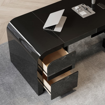 HMR Chicent L-shaped Modern Executive Desk with Ample Storage - Black, 70.9"L x 63.0"W x 29.9"H, Right Hand