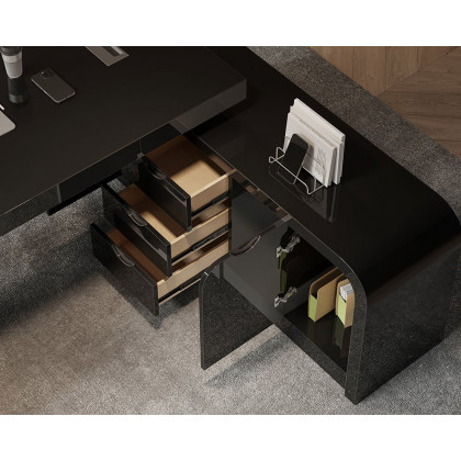 HMR Chicent L-shaped Modern Executive Desk with Ample Storage - Black, 70.9"L x 63.0"W x 29.9"H, Right Hand