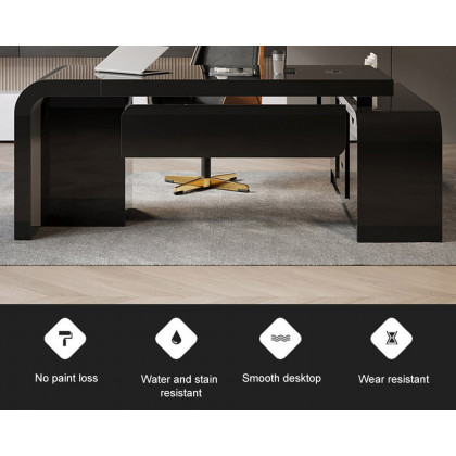 HMR Chicent L-shaped Modern Executive Desk with Ample Storage - Black, 70.9"L x 63.0"W x 29.9"H, Right Hand