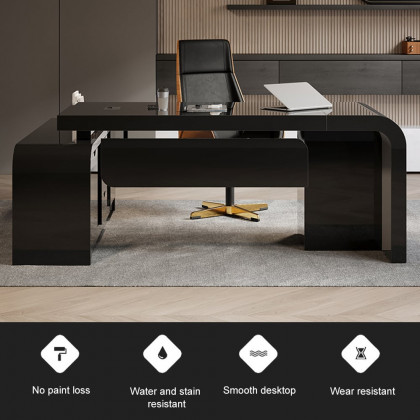 HMR Chicent L-shaped Modern Executive Desk with Ample Storage - Black, 70.9"L x 63.0"W x 29.9"H, Right Hand