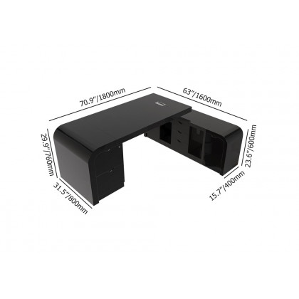 HMR Chicent L-shaped Modern Executive Desk with Ample Storage - Black, 70.9"L x 63.0"W x 29.9"H, Right Hand