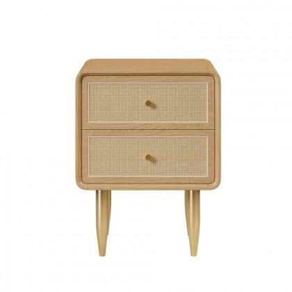 HMR - Tural Mid Century Modern Nightstand Ash Wood & Rattan Natural 2 Drawer Bedside Table