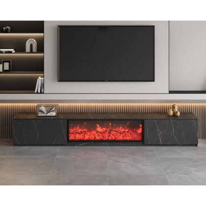 HMR Electric Fireplace TV Stand with 2 Drawers - Black, MDF, 70.9"W×15.4"D×15.4"H