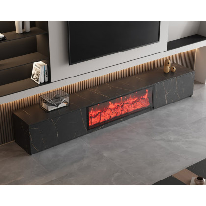 HMR Electric Fireplace TV Stand with 2 Drawers - Black, MDF, 70.9"W×15.4"D×15.4"H
