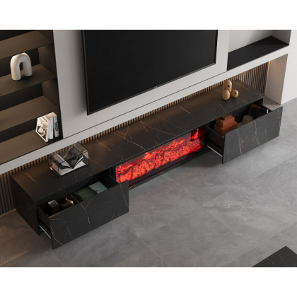 HMR Electric Fireplace TV Stand with 2 Drawers - Black, MDF, 70.9"W×15.4"D×15.4"H