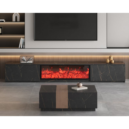 HMR Electric Fireplace TV Stand with 2 Drawers - Black, MDF, 70.9"W×15.4"D×15.4"H