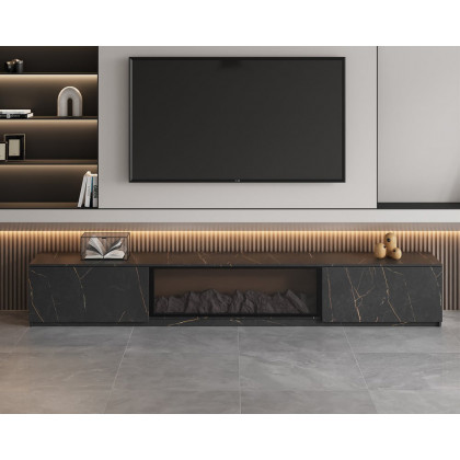 HMR Electric Fireplace TV Stand with 2 Drawers - Black, MDF, 70.9"W×15.4"D×15.4"H