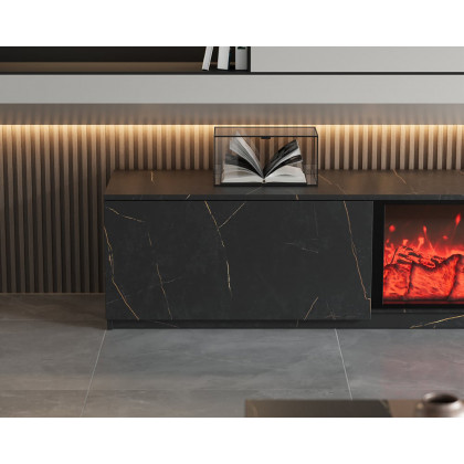 HMR Electric Fireplace TV Stand with 2 Drawers - Black, MDF, 70.9"W×15.4"D×15.4"H