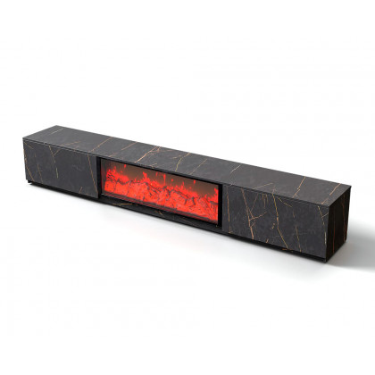 HMR Electric Fireplace TV Stand with 2 Drawers - Black, MDF, 70.9"W×15.4"D×15.4"H