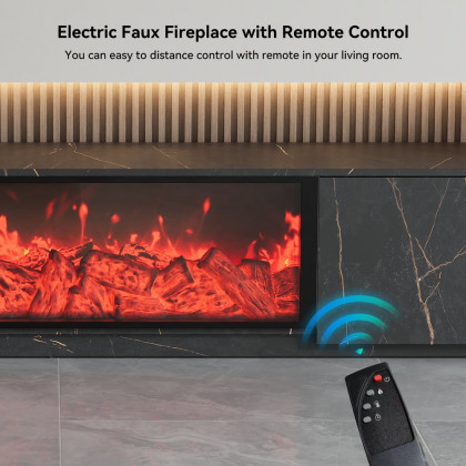 HMR Electric Fireplace TV Stand with 2 Drawers - Black, MDF, 70.9"W×15.4"D×15.4"H