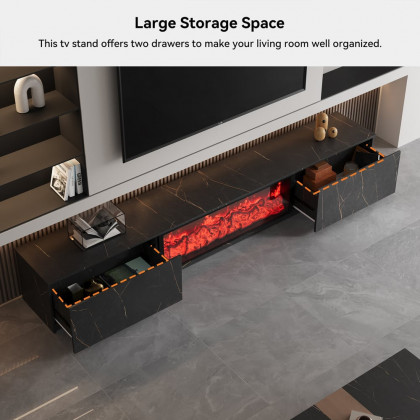 HMR Electric Fireplace TV Stand with 2 Drawers - Black, MDF, 70.9"W×15.4"D×15.4"H