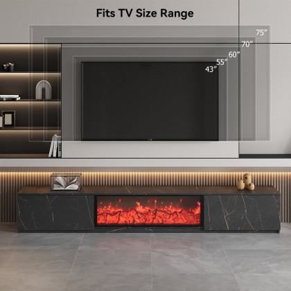 HMR Electric Fireplace TV Stand with 2 Drawers - Black, MDF, 70.9"W×15.4"D×15.4"H