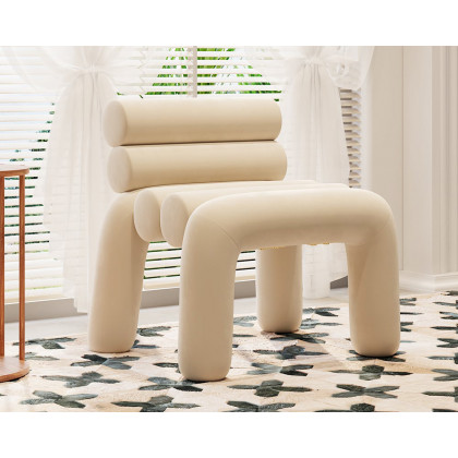 HMR - Modern Boucle Accent Chair Upholstery Horizontal Channeled for Living Room