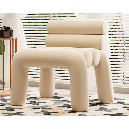 HMR Modern Velvet Accent Chair Upholstery Horizontal Channeled for Living Room - Beige