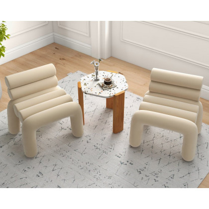 HMR Modern Velvet Accent Chair Upholstery Horizontal Channeled for Living Room - Beige