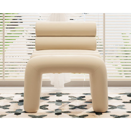 HMR Modern Velvet Accent Chair Upholstery Horizontal Channeled for Living Room - Beige