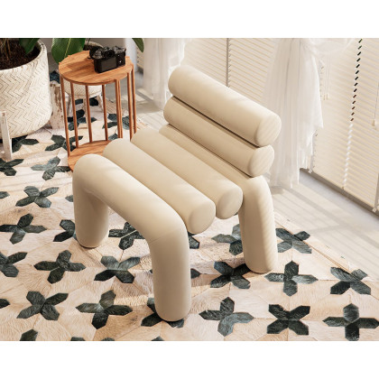 HMR Modern Velvet Accent Chair Upholstery Horizontal Channeled for Living Room - Beige