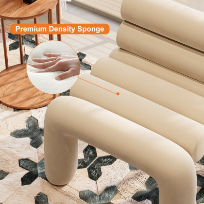 HMR Modern Velvet Accent Chair Upholstery Horizontal Channeled for Living Room - Beige