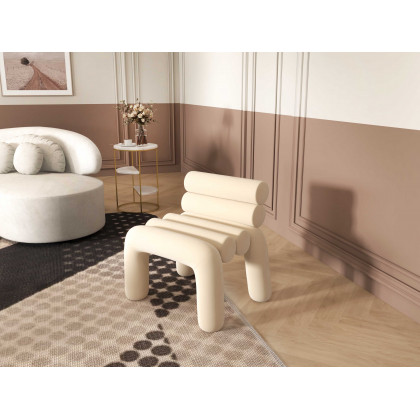 HMR Modern Velvet Accent Chair Upholstery Horizontal Channeled for Living Room - Beige