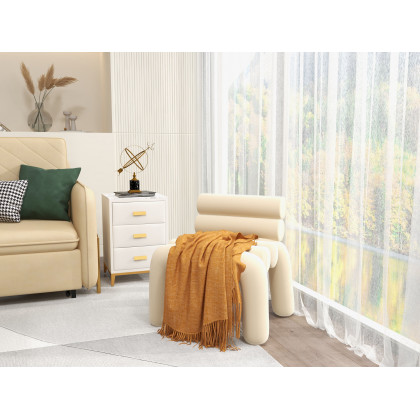 HMR Modern Velvet Accent Chair Upholstery Horizontal Channeled for Living Room - Beige