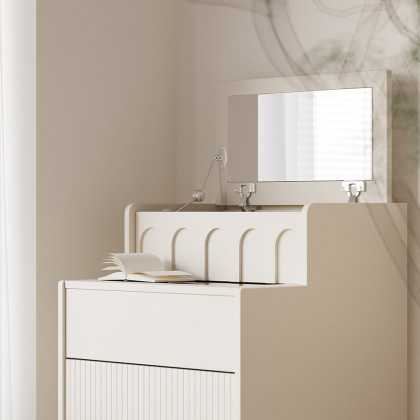 HMR - Modern Mini White Makeup Vanity Set Dressing Table with Mirror & Stool
