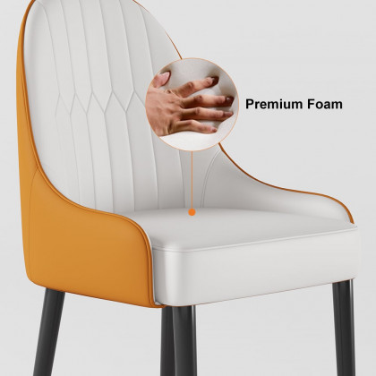 HMR Darg Series Modern PU Leather Upholstery Dining Chairs - White/Orange, Set of 6