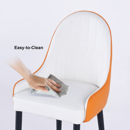 HMR Darg Series Modern PU Leather Upholstery Dining Chairs - White/Orange, Set of 6