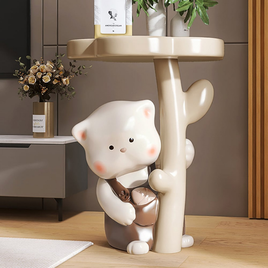 HMR - Modern Multi-color Cat Side Table with Flower Shape Tabletop Resin