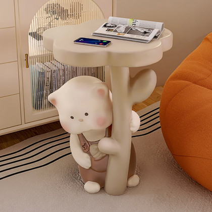 HMR - Modern Multi-color Cat Side Table with Flower Shape Tabletop Resin