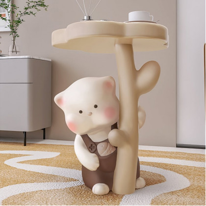 HMR - Modern Multi-color Cat Side Table with Flower Shape Tabletop Resin