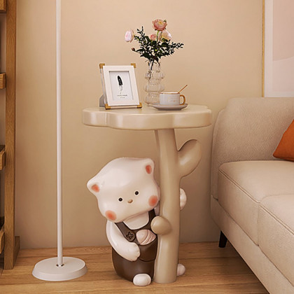 HMR - Modern Multi-color Cat Side Table with Flower Shape Tabletop Resin